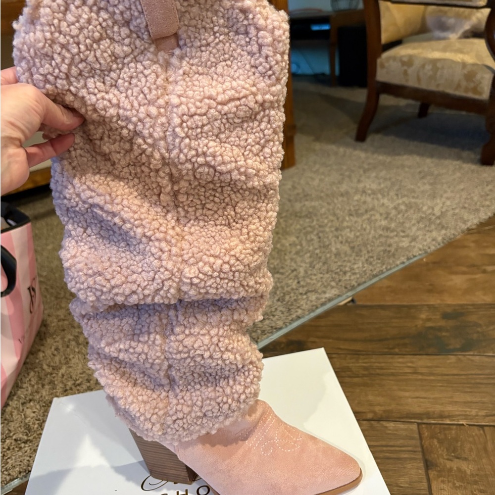 Pink Sherpa Slouch Boots